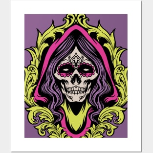 Dia de los Muertos Sugar Skull Woman Illustration Posters and Art